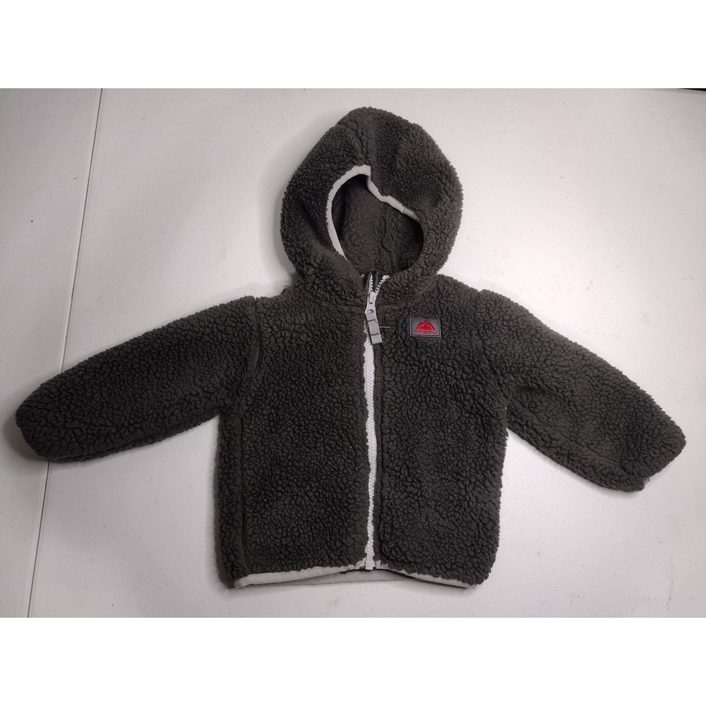 Snozu Kids 9/12M Gray Sherpa Fleece Hooded Jacket Full Zip Cute Warm‎
